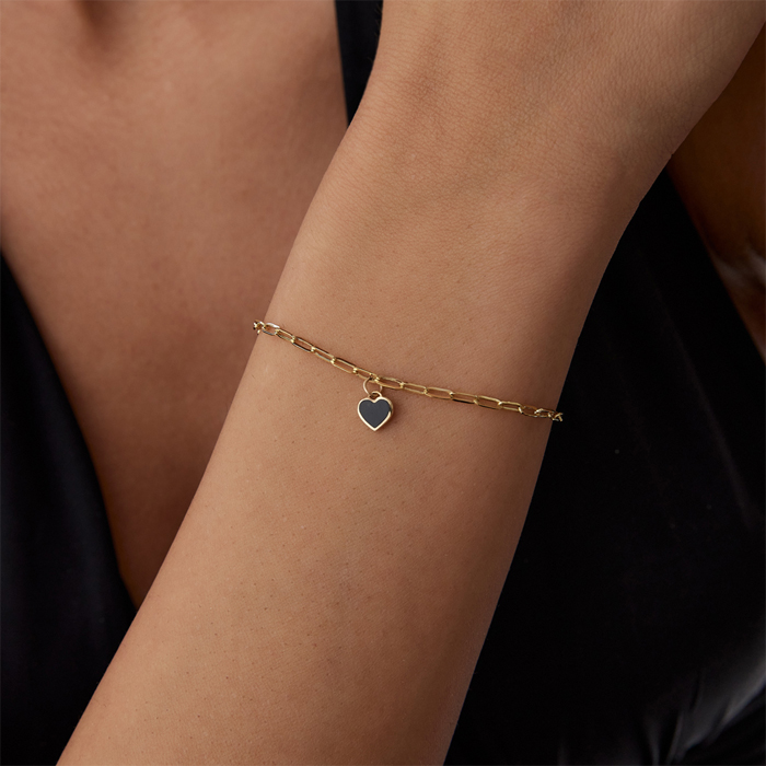 Siyah Mineli Kalp Charm Ataç Bileklik - Gökhan Bera