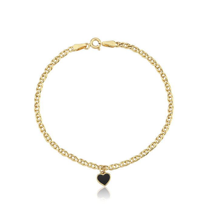 Siyah Mineli Kalp Charm Bileklik - 3