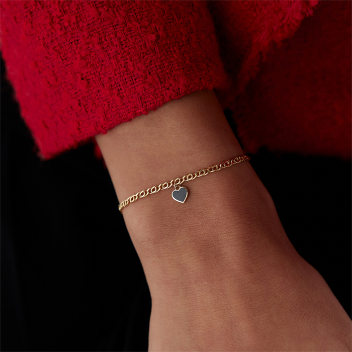 Siyah Mineli Kalp Charm Bileklik - Gökhan Bera