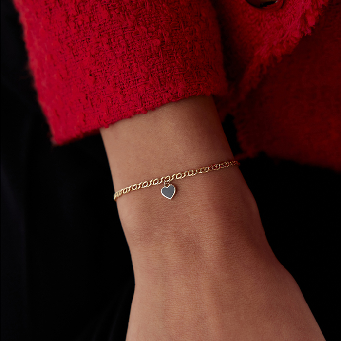 Siyah Mineli Kalp Charm Bileklik - Gökhan Bera (1)