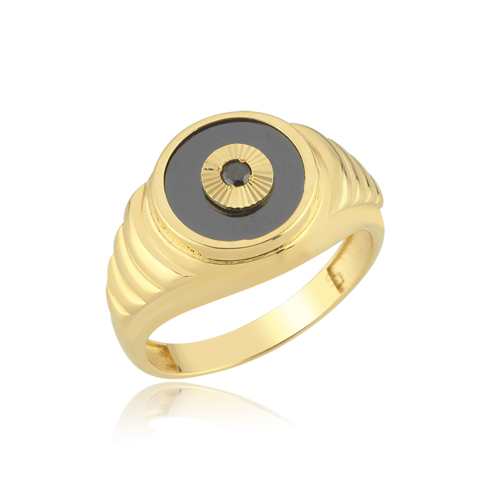 Siyah Mineli Yuvarlak Erkek Yüzük - Koçak