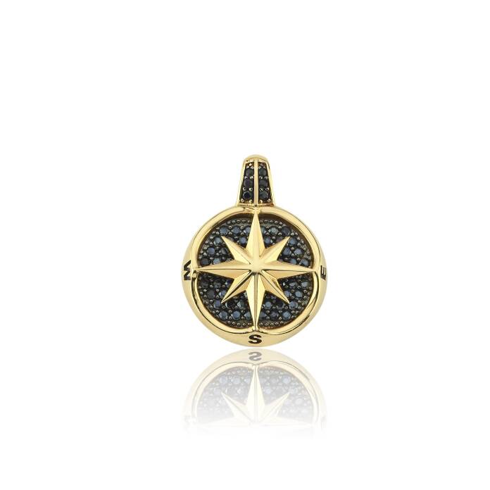 Siyah Taşlı Pusula Kolye Ucu - 1