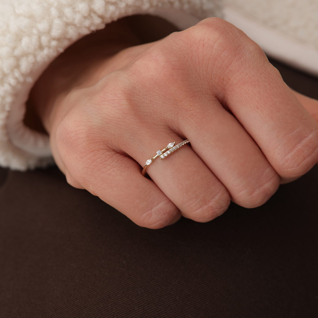 Stacking Çift Sıra Taşlı Yüzük - 1