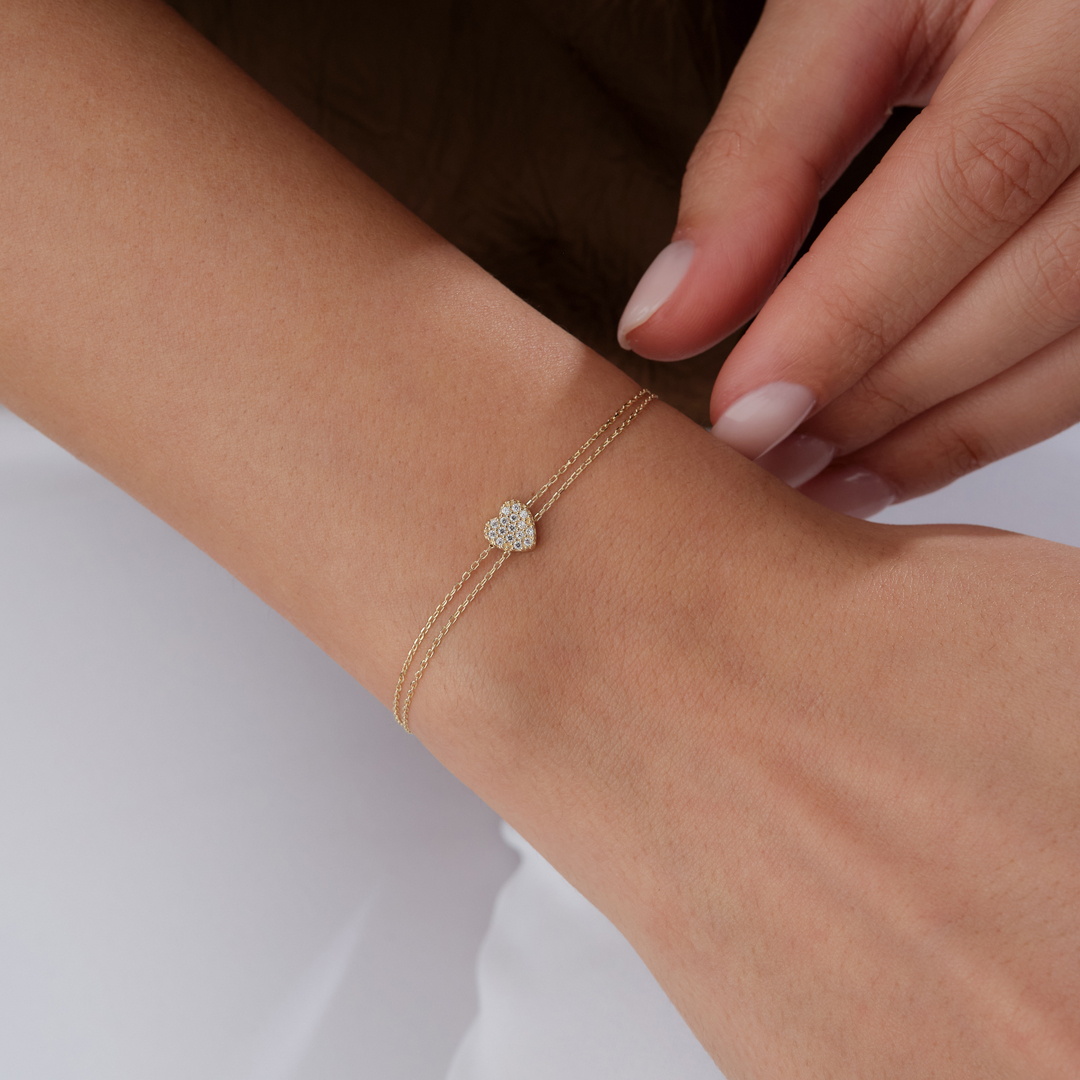 Stone Heart Çift Zincir Altın Bileklik - 2