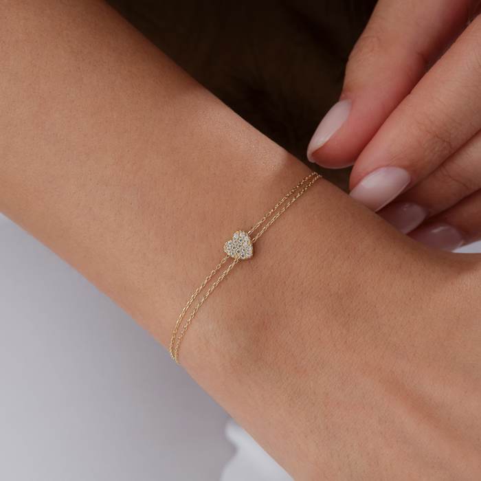 Stone Heart Çift Zincir Altın Bileklik - Rayna