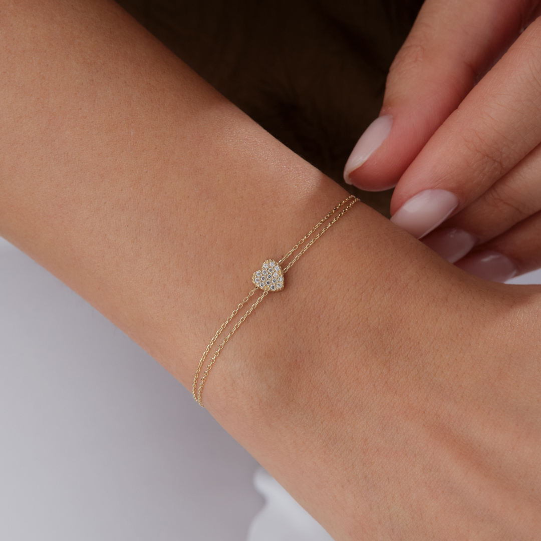 Stone Heart Çift Zincir Altın Bileklik - 1