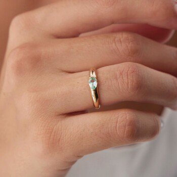 Su Yeşili Damla Taş Bombeli Yüzük - Rayna