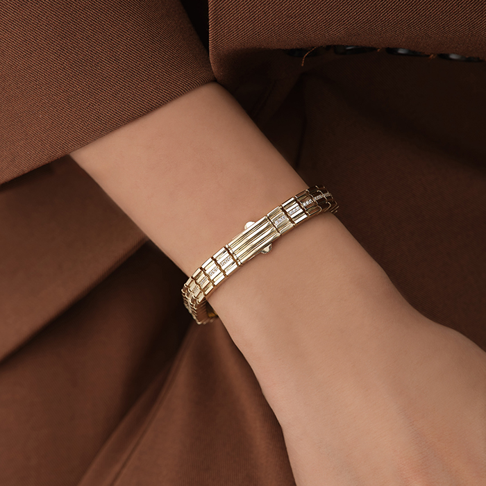 Taş Şerit Detaylı Blok Altın Bileklik - 3
