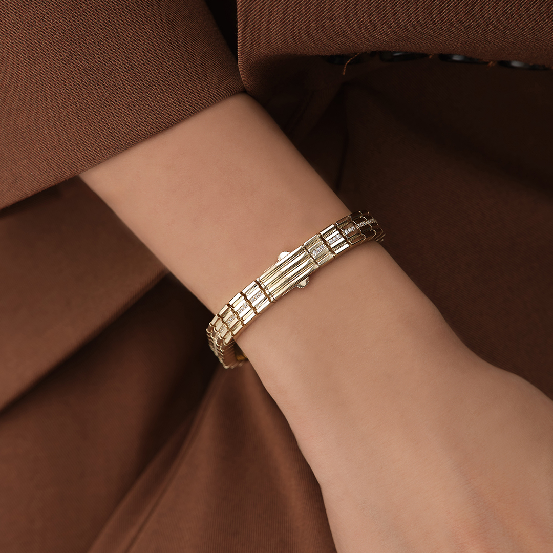 Taş Şerit Detaylı Blok Altın Bileklik - 3