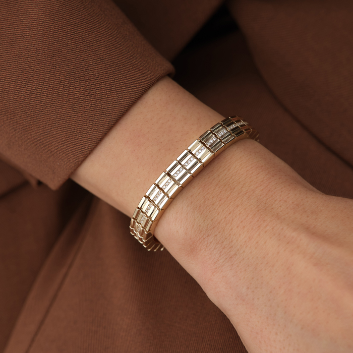 Taş Şerit Detaylı Blok Altın Bileklik - Mg Gold