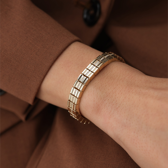 Taş Şerit Detaylı Blok Altın Bileklik - Mg Gold (1)