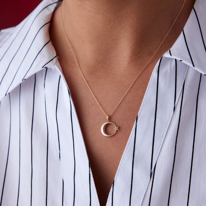 Taşlı Ay Yıldız Kolye - Rayna