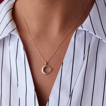 Taşlı Ay Yıldız Kolye - Rayna