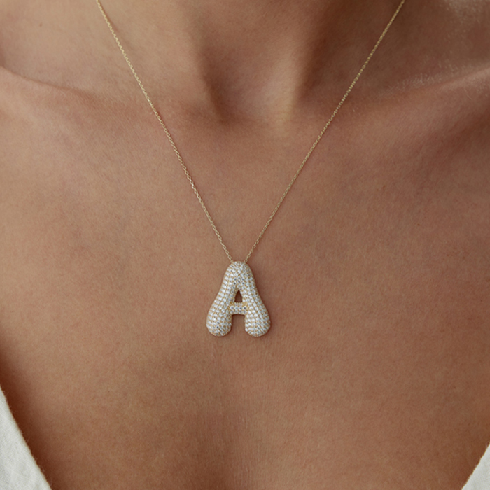 Taşlı Balon A Harfi Kolye - CNR