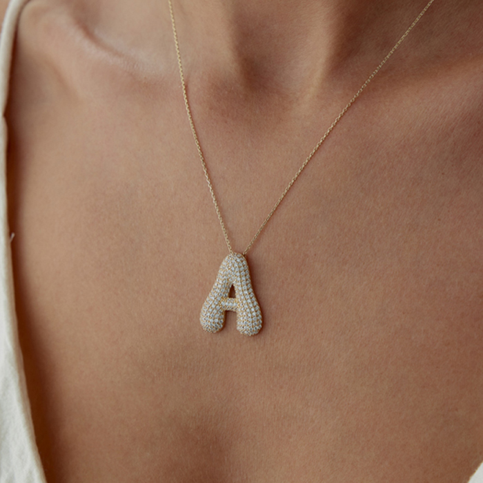 Taşlı Balon A Harfi Kolye - CNR (1)