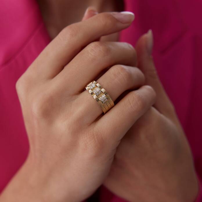 Taşlı Bold Hasır Yüzük - 3