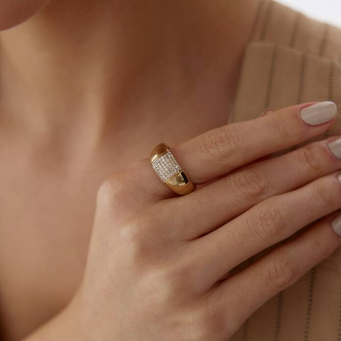 Taşlı Bombeli Bold Yüzük - 2