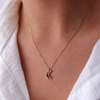 Taşlı Burgu Ay Kolye - Rayna