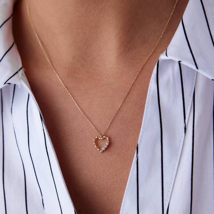 Taşlı Burgu Kalp Kolye - 1