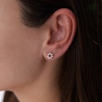 Taşlı Çember Çiçek Küpe - Rayna