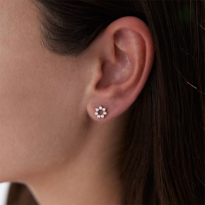 Taşlı Çember Çiçek Küpe - Rayna