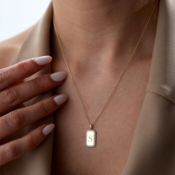 Taşlı Çerçeve Plaka Kolye - Rayna (1)