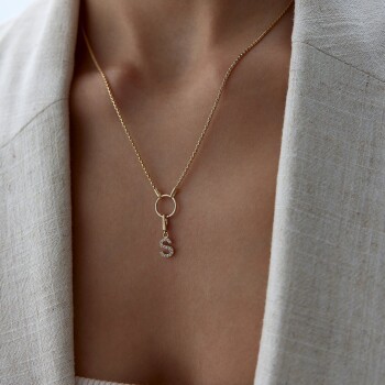 Taşlı Charm Harf Kolye - Alen