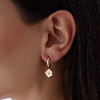 Taşlı Çiçek Halka Sallantılı Küpe - Rayna