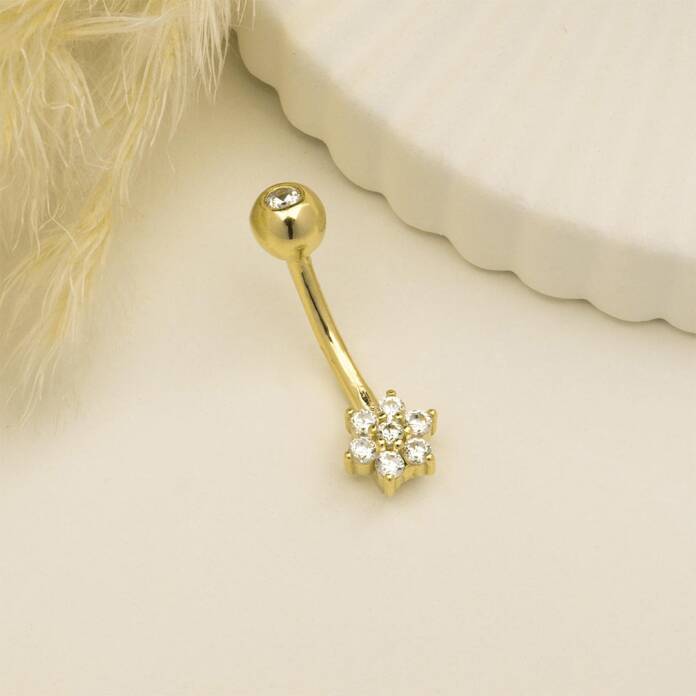 Taşlı Çiçek Motifli Göbek Piercing - 2