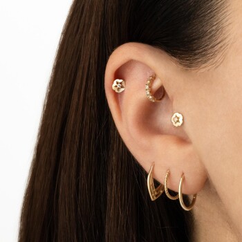 Taşlı Çiçek Ve Yıldız Motifli Minimal Tragus Piercing - Dianora (1)
