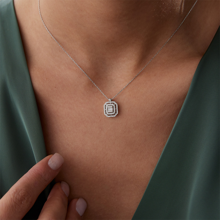 Taşlı Çift Çerçeve Baget Kolye - 1