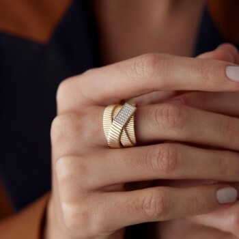 Taşlı Çizgili Sarmaşık Yüzük - Mazi