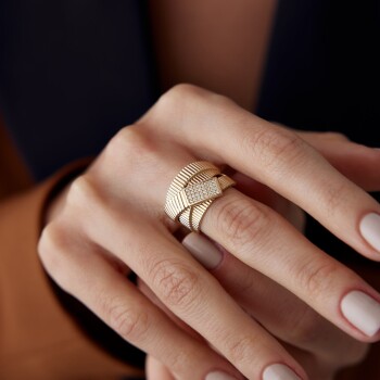 Taşlı Çizgili Sarmaşık Yüzük - Mazi (1)