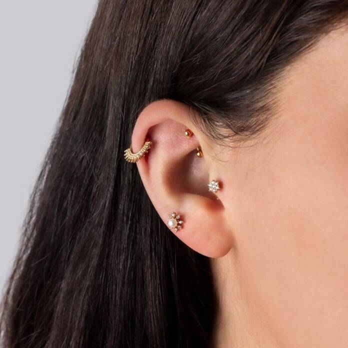 Taşlı Diken Motifli Helix Piercing - 2