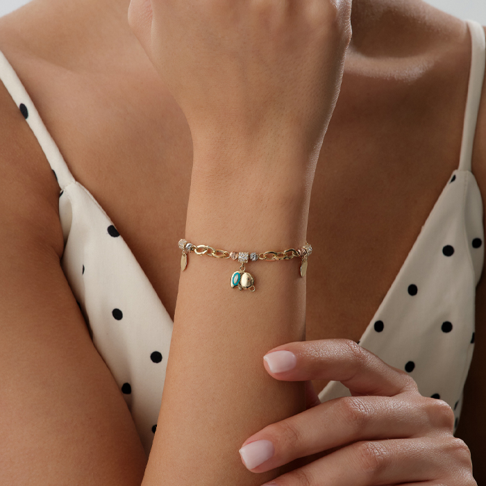 Taşlı Fil Charmlı Zincir Altın Bileklik - Koçak