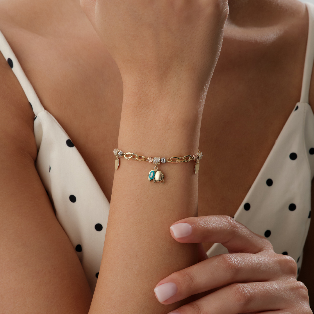 Taşlı Fil Charmlı Zincir Altın Bileklik - 1