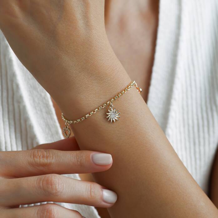 Taşlı Güneş Kalp Charm Bileklik - 1