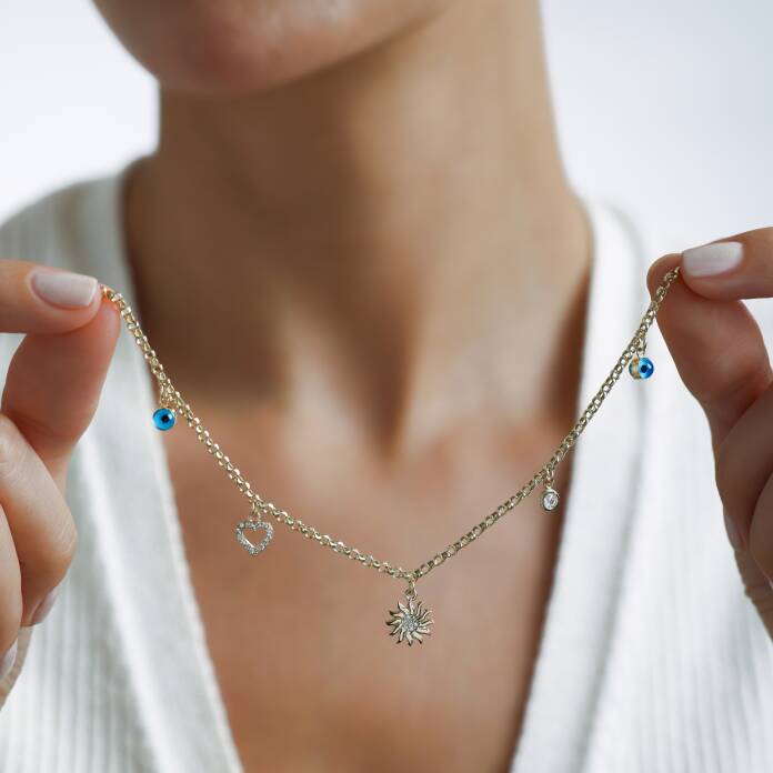 Taşlı Güneş Kalp Charm Bileklik - 2