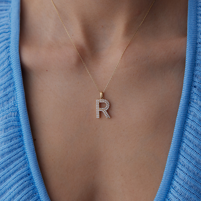 Taşlı Harf Kolye - Dilmener