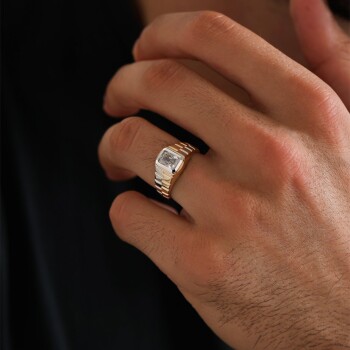 Taşlı İki Renkli Şövalye Erkek Yüzük - Koçak (1)