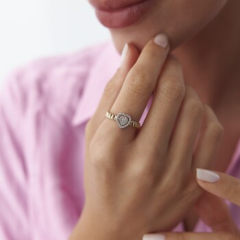 Taşlı Kalp Burgu Yüzük - Özer