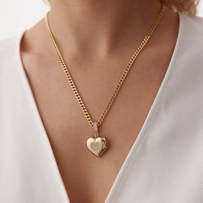 Taşlı Kalp Charm Kolye - 2