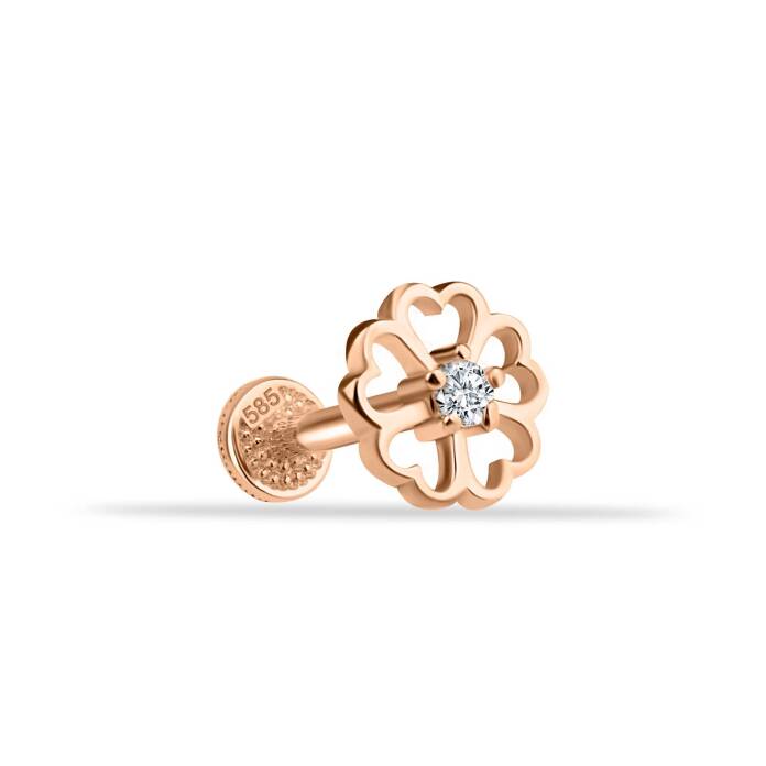 Taşlı Kalp Çiçek Motifli Minimal Tragus Piercing - 1