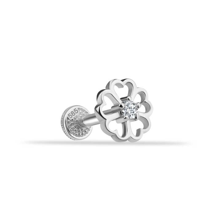 Taşlı Kalp Çiçek Motifli Minimal Tragus Piercing - 2