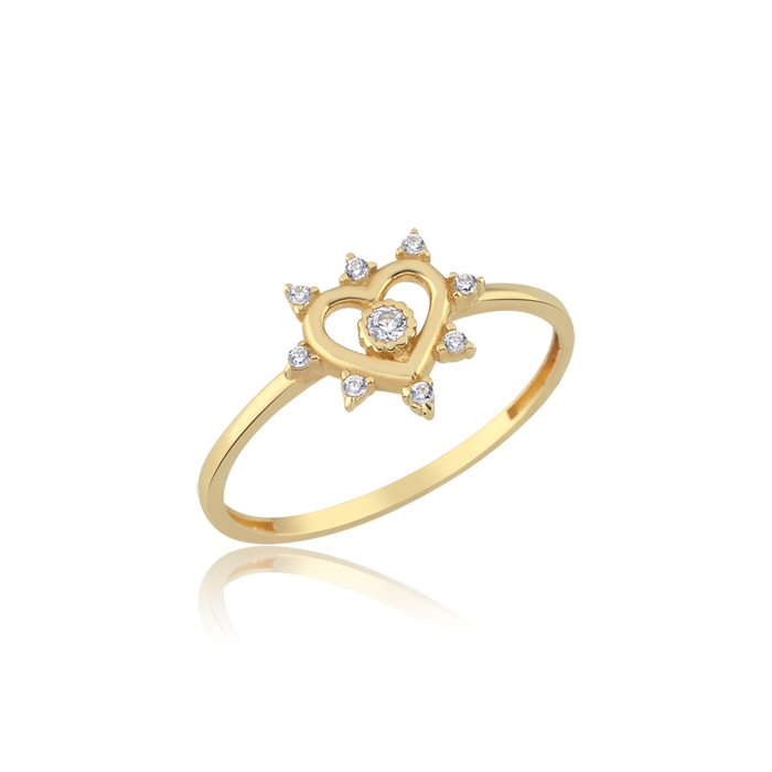 Taşlı Kalp Figürlü Minimal Yüzük - Mazi