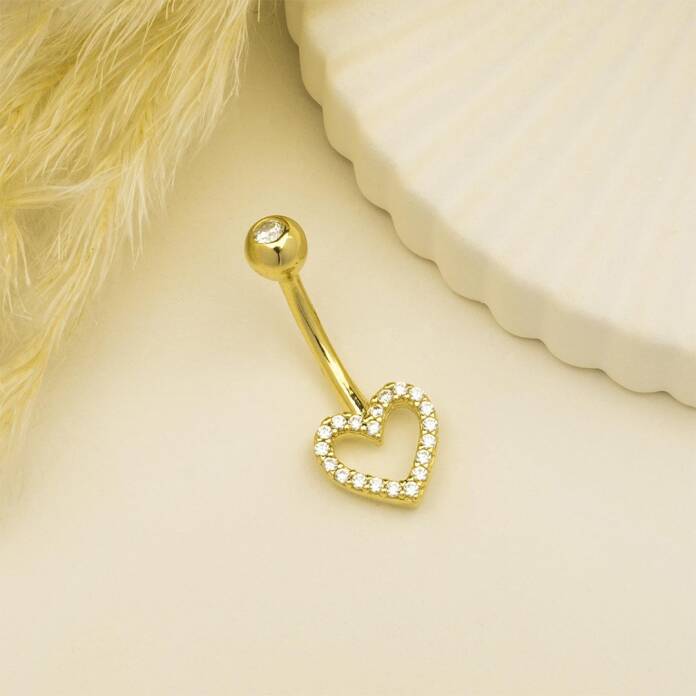 Taşlı Kalp Motifli Göbek Piercing - 2