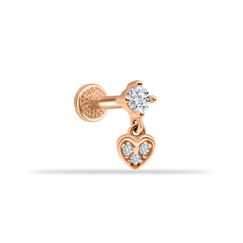 Taşlı Kalp Sallantılı Minimal Tragus Piercing - Dianora