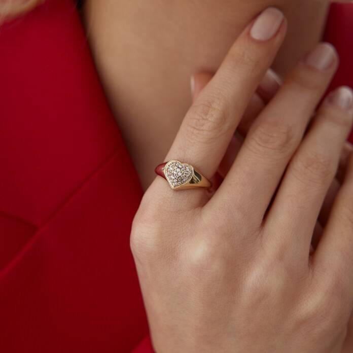 Taşlı Kalp Şovalye Yüzük - 1