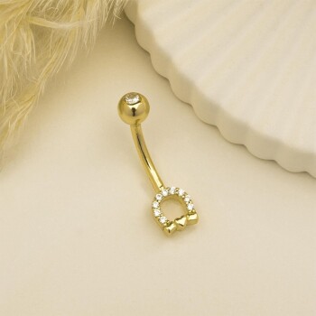 Taşlı Kalpli At Nalı Motifli Göbek Piercing - Dianora (1)