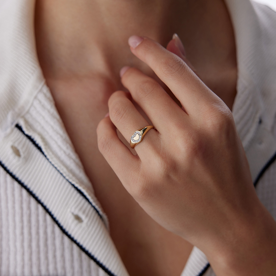 Taşlı Kalpli Şovalye Yüzük - 2